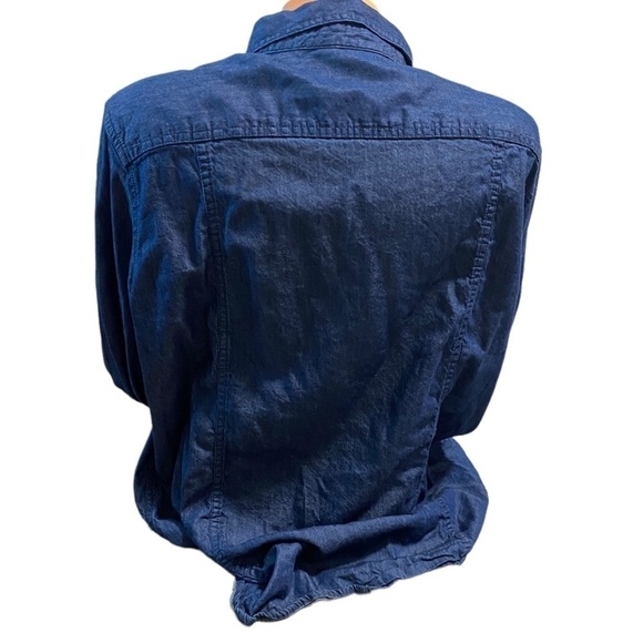 Bit & Bridle Woman's Pearl Snap Long Sleeve Top Sz XL Blue Denim Embroidered - Picture 2 of 12